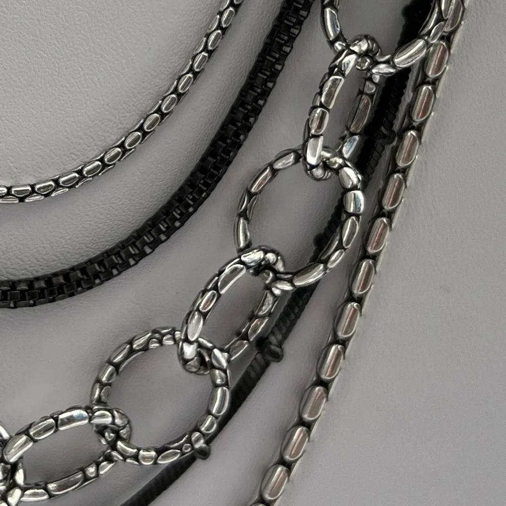 𝅺Brighton Pebble Cascade Layered Multi Strand Silver Necklace